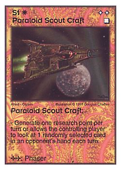 Need: 0    Want: 3    Have: 10    Will Trade: 0    In Storage: 0              S1 ‑ Paraloid Scout Craft  Set: AF  Rarity: R1    Artist: Douglas Chaffee    