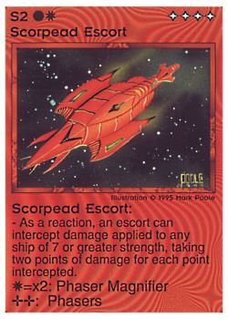 Need: 0    Want: 0    Have: 45 (+125)    Will Trade: 41    In Storage: 28              S2 ‑ Scorpead Escort  Set: NE  Rarity: C1    Artist: Mark Poole    