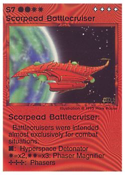 Need: 0    Want: 0    Have: 11 (+36)    Will Trade: 8    In Storage: 7              S7 ‑ Scorpead Battlecruiser  Set: NE  Rarity: V1    Artist: Mark Poole    