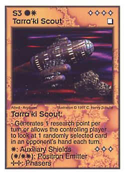 Need: 6    Want: 4    Have: 3    Will Trade: 0    In Storage: 0              S3 ‑ Tarra'ki Scout  Set: AF  Rarity: V1    Artist: C. Henry Schulte    
