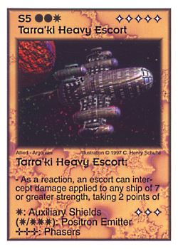 Need: 5    Want: 4    Have: 4    Will Trade: 0    In Storage: 0              S5 ‑ Tarra'ki Heavy Escort  Set: AF  Rarity: V1    Artist: C. Henry Schulte    
