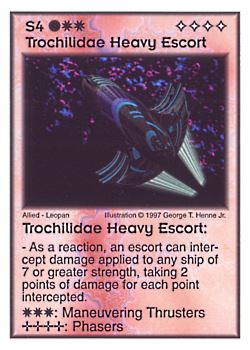 Need: 5    Want: 4    Have: 4    Will Trade: 0    In Storage: 0              S4 ‑ Trochilidae Heavy Escort  Set: AF  Rarity: V2    Artist: George T. Henne Jr.    