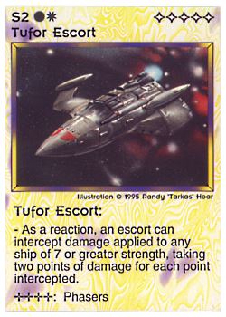 Need: 0    Want: 0    Have: 47 (+79)    Will Trade: 43    In Storage: 30              S2 ‑ Tufor Escort  Set: NE  Rarity: C1    Artist: Randy 'Tarkas' Hoar    