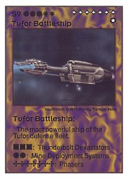 Need: 0    Want: 0    Have: 41 (+7)    Will Trade: 39    In Storage: 37              S9 ‑ Tufor Battleship  Set: UE  Rarity: V1    Artist: Randy 'Tarkas' Hoar    