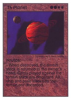 Need: 0    Want: 0    Have: 39    Will Trade: 31    In Storage: 26              T4 ‑ Planet ‑ Nrutas  Set: Pir  Rarity: U1    Artist: C. Henry Schulte    