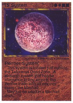 Need: 0    Want: 0    Have: 13 (+43)    Will Trade: 9    In Storage: 6              T5 ‑ System ‑ Penteir System  Set: NE  Rarity: R1    Artist: Randy Asplund‑Faith    