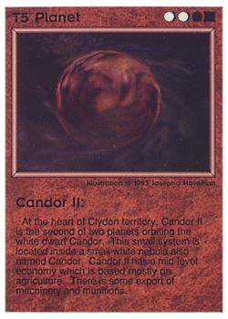Need: 0    Want: 0    Have: 101 (+121)    Will Trade: 97    In Storage: 97              T5 ‑ Planet ‑ Candor II (Small Text)  Set: PE  Rarity: U1    Artist: Josepha Haveman    