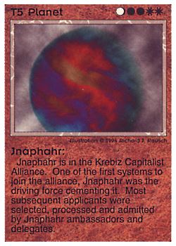 Need: 0    Want: 0    Have: 66 (+21)    Will Trade: 62    In Storage: 40              T5 ‑ Planet ‑ Jnaphahr (Large Text)  Set: PE  Rarity: U2    Artist: Richard J. Rausch    