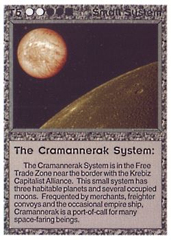 Need: 0    Want: 0    Have: 40 (+3)    Will Trade: 35    In Storage: 33              T5 ‑ Small System ‑ The Cramannerak System  Set: BE  Rarity: C1    Artist: Space, Time & Art    