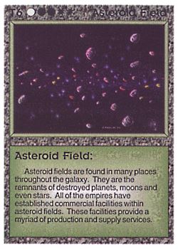 Need: 0    Want: 0    Have: 1 (+67)    Will Trade: 0    In Storage: 0              T6 ‑ Asteroid Field  Set: AL  Rarity: U2    Artist: Gary A. Kalin    
