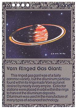 Need: 1    Want: 0    Have: 0 (+27)    Will Trade: 0    In Storage: 0              T6 ‑ Planet ‑ Vorn Ringed Gas Giant  Set: AL  Rarity: U1    Artist: Gary A. Kalin    