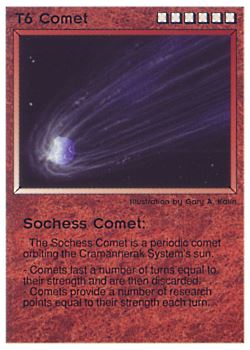 Need: 0    Want: 0    Have: 31 (+44)    Will Trade: 28    In Storage: 17              T6 ‑ Comet ‑ Sochess Comet  Set: PE  Rarity: R1    Artist: Gary A. Kalin    
