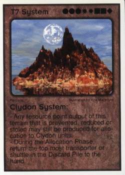 Need: 7    Want: 6    Have: 0    Will Trade: 0    In Storage: 0              T7 ‑ System ‑ Clydon System  Set: Per  Rarity: V1    Artist: Kris Macintyre    