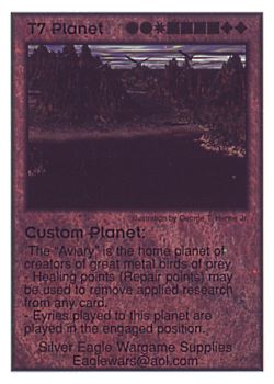 Need: 3    Want: 9    Have: 1    Will Trade: 0    In Storage: 0              T7 ‑ Planet ‑ Custom Planet (Aviary 2/2)  Set: Pro5  Rarity: Pro5    Artist: George T. Henne Jr.    