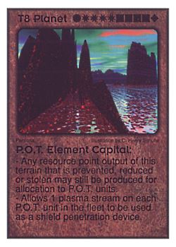 Need: 3    Want: 6    Have: 4    Will Trade: 0    In Storage: 0              T8 ‑ Planet ‑ P.O.T. Element Capital  Set: Per  Rarity: V1    Artist: C. Henry Schulte    