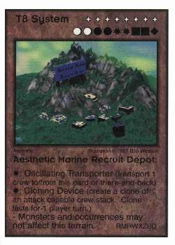 Need: 1    Want: 12    Have: 0    Will Trade: 0    In Storage: 0              T8 ‑ System ‑ Aesthetic Marine Recruit Depot  Set: Pro6  Rarity: Pro6    Artist: Bob Wesson    