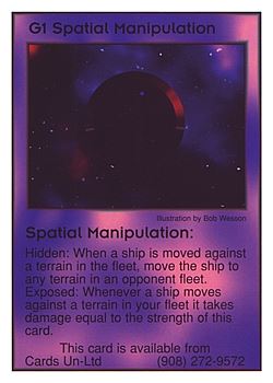 Need: 0    Want: 12    Have: 1    Will Trade: 0    In Storage: 0              G1 ‑ Spatial Manipulation  Set: Pro5  Rarity: Pro5    Artist: Bob Wesson    