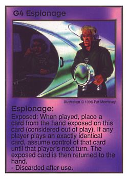 Need: 1    Want: 10    Have: 2    Will Trade: 0    In Storage: 0              G4 ‑ Espionage  Set: Per  Rarity: V1    Artist: Pat Morrissey    