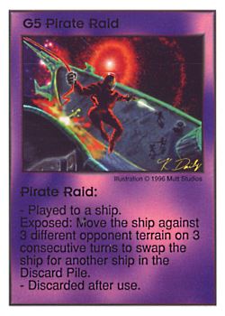 Need: 0    Want: 0    Have: 33    Will Trade: 25    In Storage: 20              G5 ‑ Pirate Raid  Set: Pir  Rarity: U1    Artist: Mutt Studios    